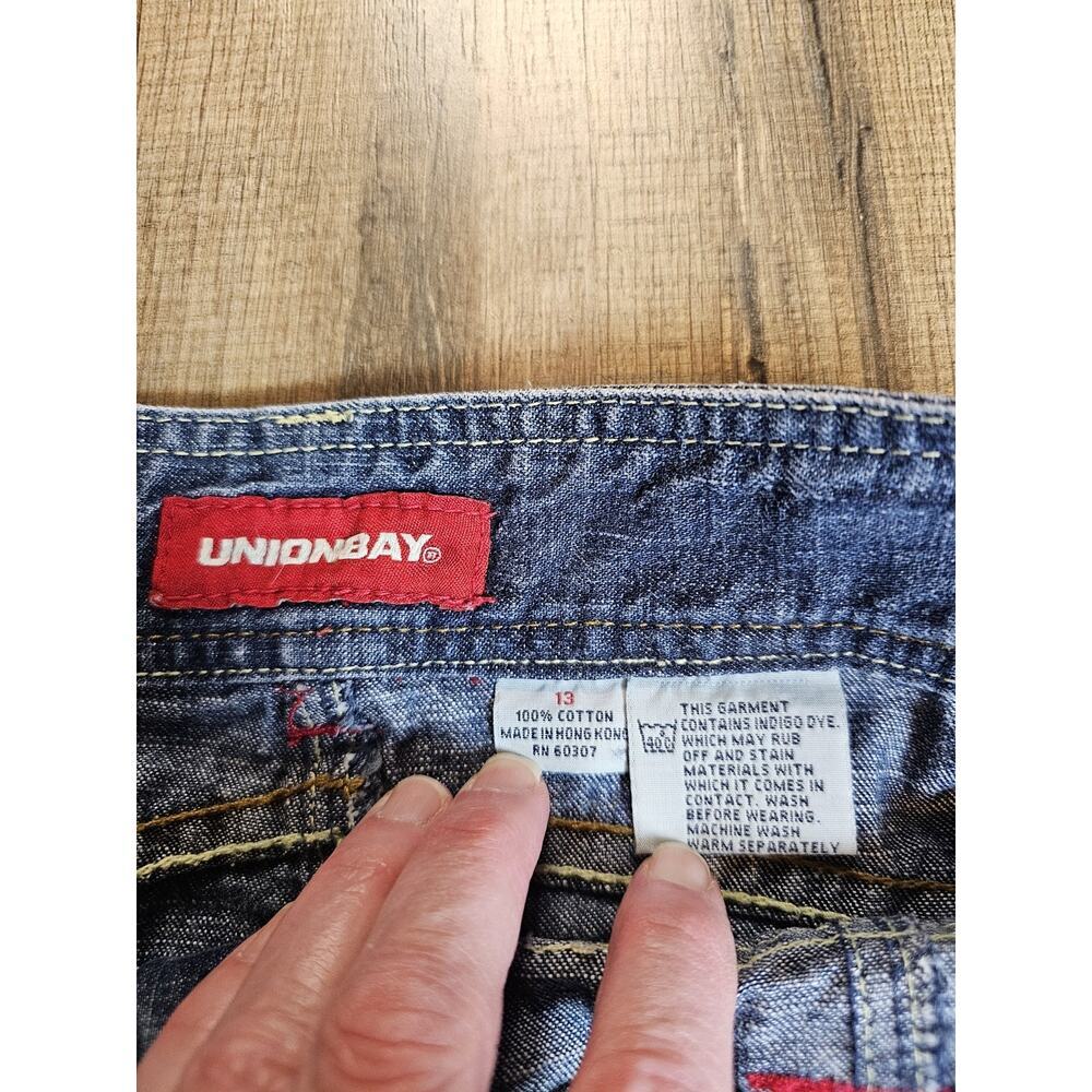 Union Bay Vintage Denim Jean Flare Dress Size 13 Y2K Logo 100% Cotton - Picture 4 of 6